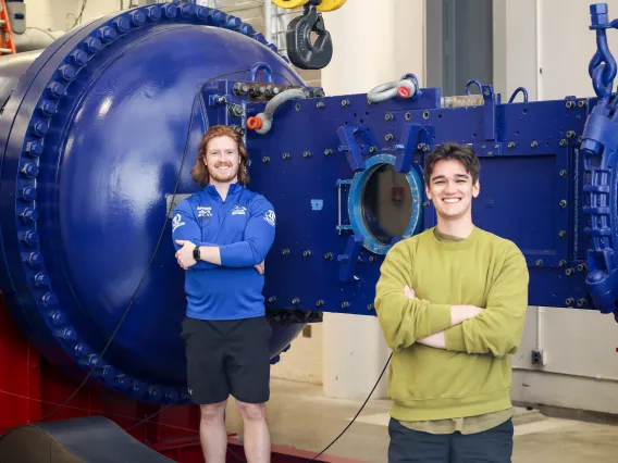 Research students with the "Big Blue Windtunnel".