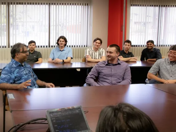 Jekan Thanga, associate professor of AME, speaks to a class of students.