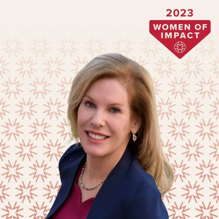 Portrait of Kathleen Melde in front of Women of Impact background