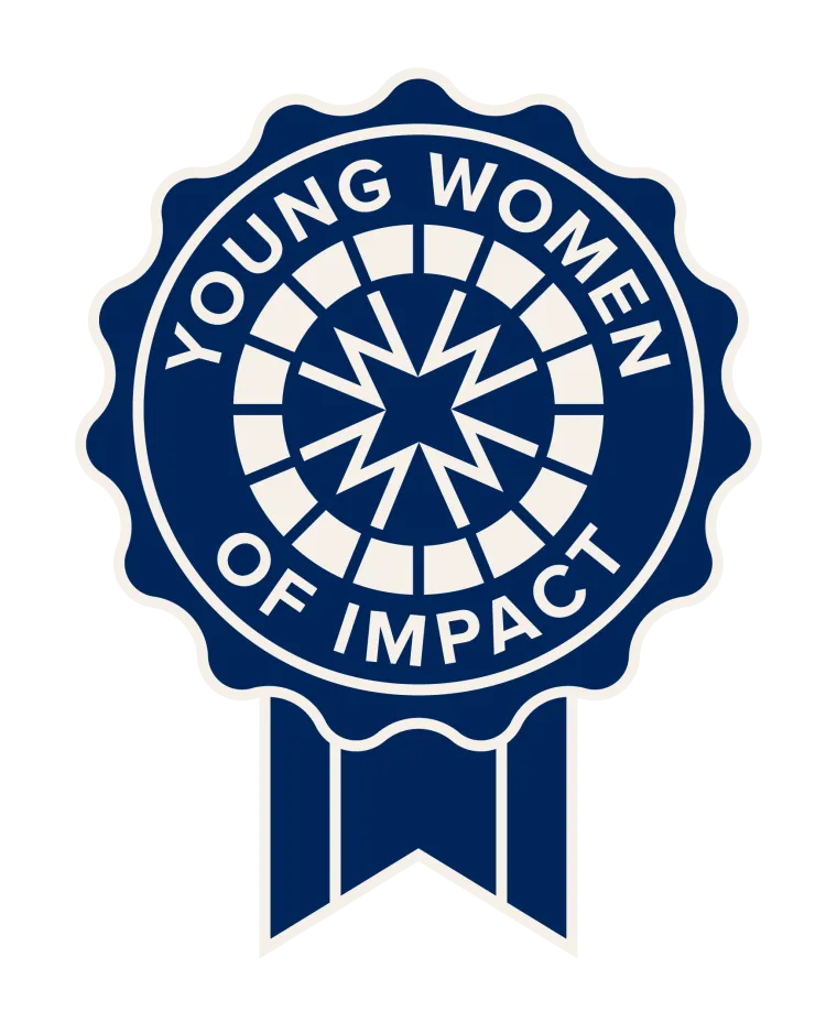 Graphic Blue Ribbon reading Young Women of Impact